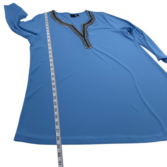 Rafaella Womens Silver Beaded Tunic Top SZ XL Blue Stretch Polyester V-Neck - Picture 6 of 13
